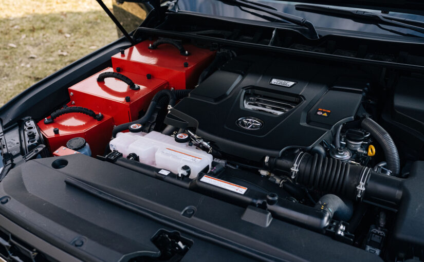 Engine compartment of an armored Toyota Land Cruiser 300 GR