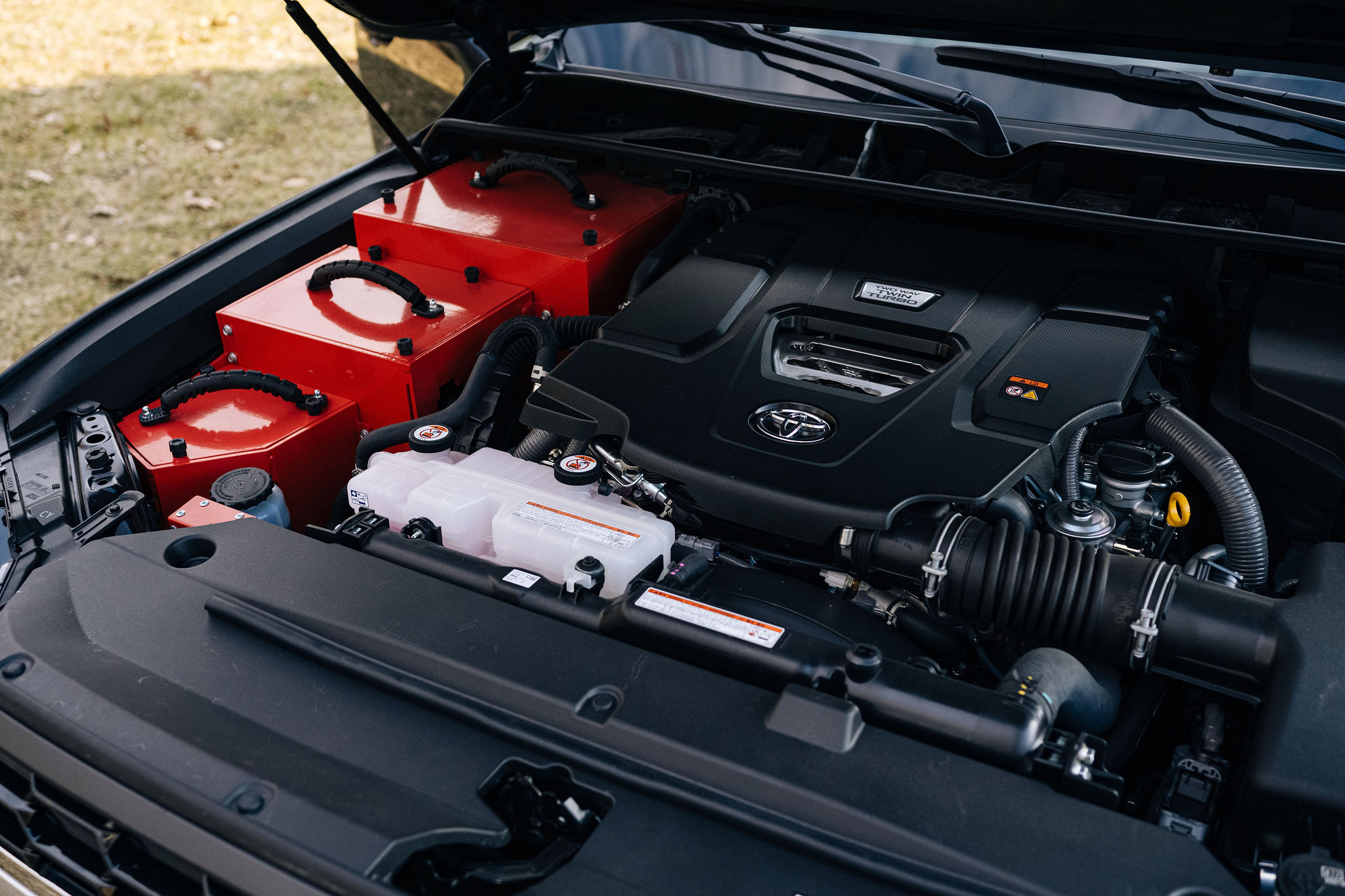 Engine compartment of an armored Toyota Land Cruiser 300 GR